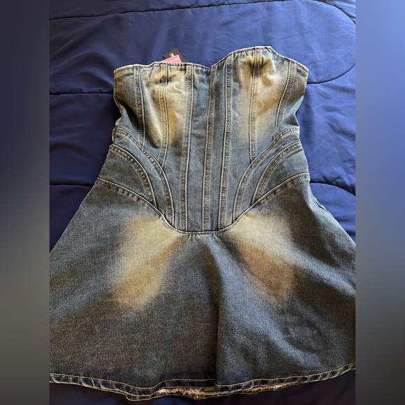 Indigo Vintage Wash Seam Detail Mini Dress - Picture 6 of 6